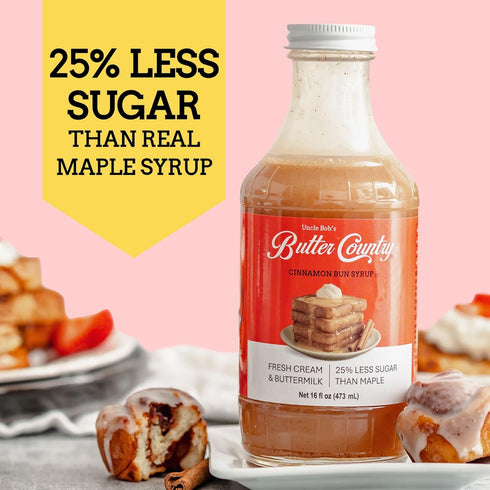 Country 16 oz Bottle/4 Pack Uncle Bob's Butter Rich & Creamy Cinnamon Bun Flavored Buttermilk Syrup for Pancakes
