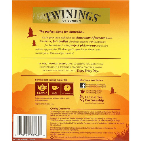 100 Twinings of London Australian Afternoon Tea - Tea Bags - Full Bodied Black Tea Designed for Australia