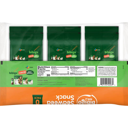 6 Packets, 0.16 (Pack 6) Bibigo Sesame Flavored Seaweed Snacks, Individual Ounce