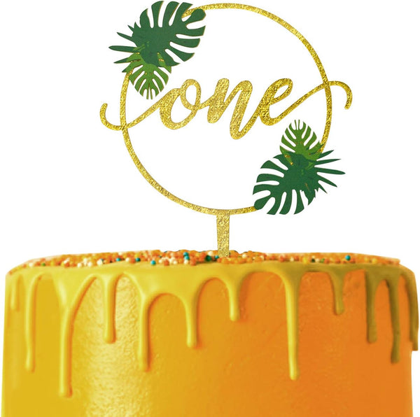 One Cake Topper for Baby 1st Birthday Decorations, First Birthday Party Supplies, Hawaiian Luau Acrylic Gold