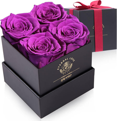 Impouo Preserved Roses Red + Purple Bundle, Flowers for Delivery Prime - Roses in a Box - Real Roses That Last a Year