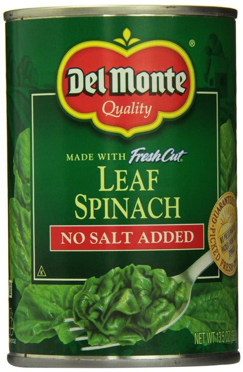 Del Monte No Salt Added Leaf Spinach 13.5 oz Cans (Pack of