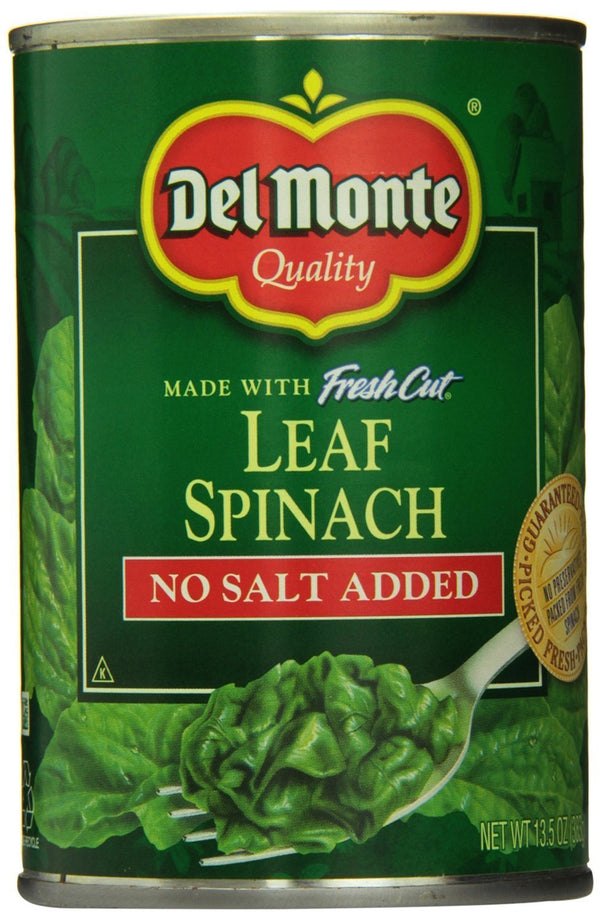 Del Monte No Salt Added Leaf Spinach 13.5 oz Cans (Pack of