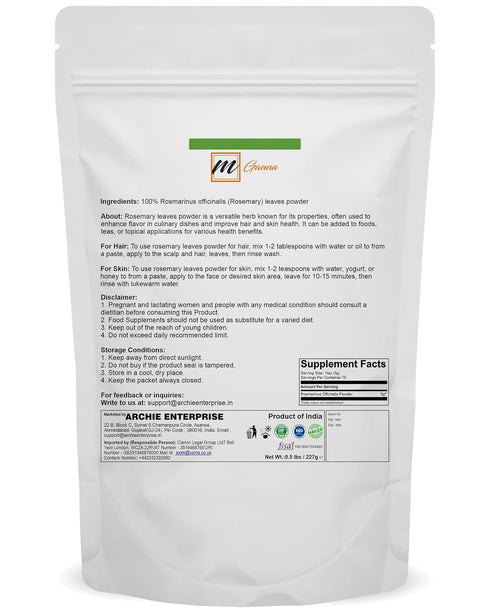 100% 227 0.5 lbs mGanna Natural Rosemary Leaves Powder - Aromatic Herb for Flavor and Health gms /