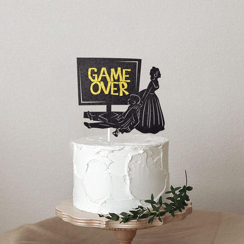 Game Over Cake Topper for Wedding Party Decorations, Funny Bride and Groom Cake Decor, Engagement Supplies