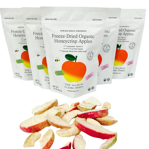 1.2 (3-Pack) Chelan Ranch Organics Freeze-Dried Organic Honeycrisp Apples, Non-GMO & Vegan, Ounce Bag