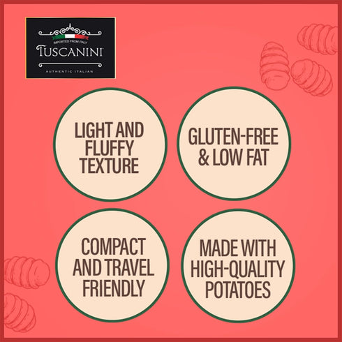 16oz (2 Pack) Tuscanini Gluten Free Potato Gnocchi, | Imported from Italy, Low Fat, Ready in Minutes