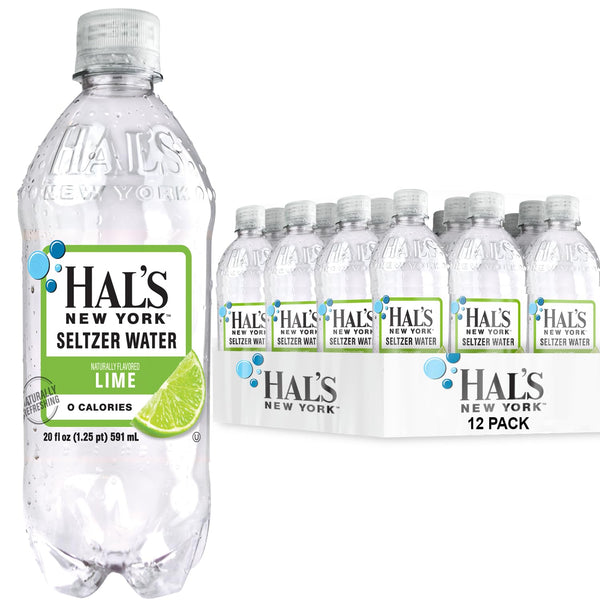 Hal's New York Seltzer Water , Lime Sparkling Water, 20 Fl Oz Bottles (Pack of 12)