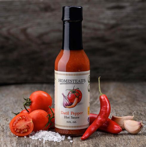 5 oz HOMESTEAD'S Datil Pepper Hot Sauce, All-Natural Medium Heat, Sweet and Tangy, Kosher, Sugar and Gluten Free