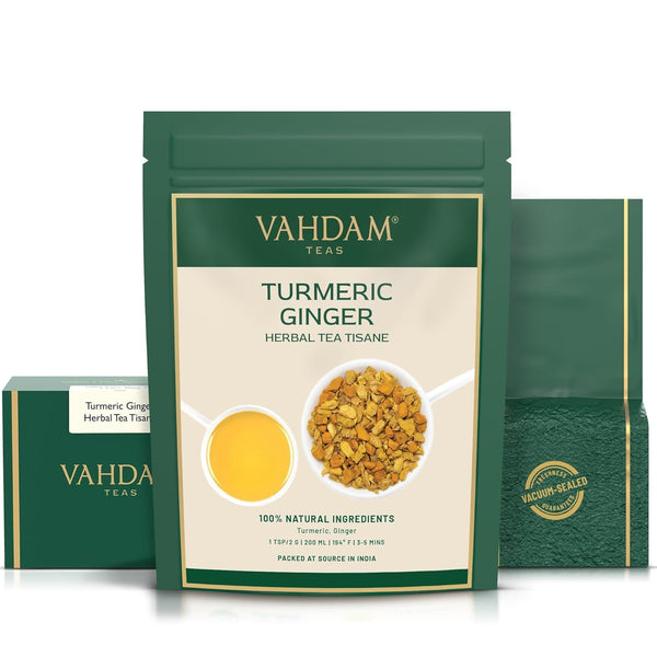 VAHDAM, Turmeric Ginger Herbal Tea (50+ Cups, 3.53oz) Caffeine Free | 100%
