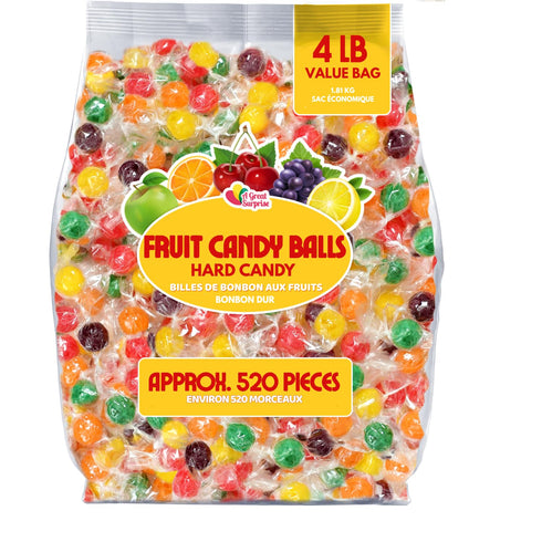 Hard Candy Fruit Balls - 4 Pounds - Fruity Sour Balls -