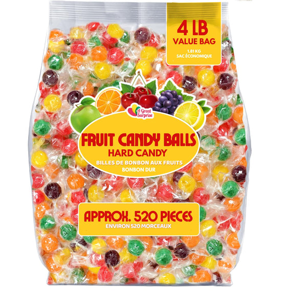 Hard Candy Fruit Balls - 4 Pounds - Fruity Sour Balls -