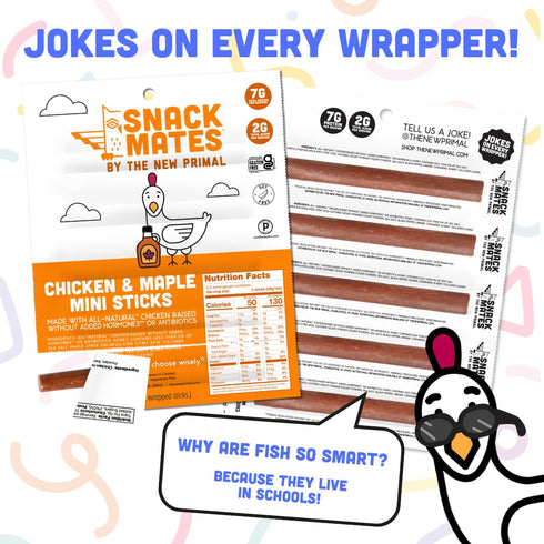 7g 50 40 Pack The New Primal Snack Mates Chicken & Maple Sticks, Gluten Free Healthy Snacks for Kids, Low Sugar High