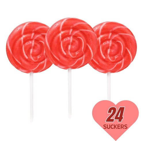 24 Count Red Swirl Lollipops, Classic Hard Candy Suckers, Individually Wrapped Sweet Treats for Snacking, Parties