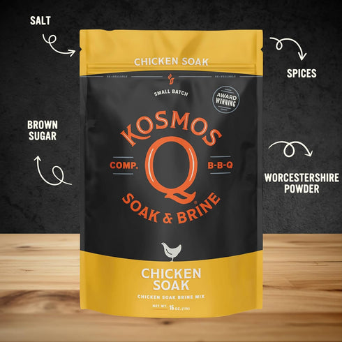 16 Oz Kosmos Q Chicken Brine Soak, Brown Sugar & Worcestershire Spice Mix For Whole Bird, Breasts, Tenderloins