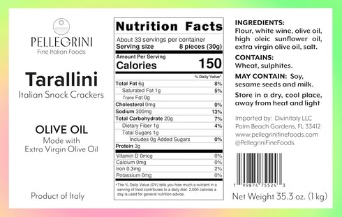 Tarallini Italian Snack Crackers - Family-Size Freshness-Saving Bucket - All Natural, Oven Baked Crunchy Crackers made