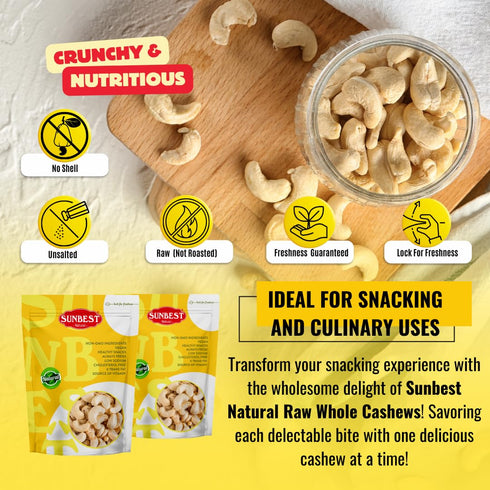 48 oz (3 lb) Sunbest Natural Raw Whole Cashews Bulk Bag Unsalted, Unroasted Cashews, Vegan, Gluten-Free, Non-GMO