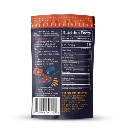 Pack 30 3 3 (6 Packets) Siete Taco Seasoning Mix | Gluten Free | Vegan | Paleo | Preservative Free | Whole Approved |