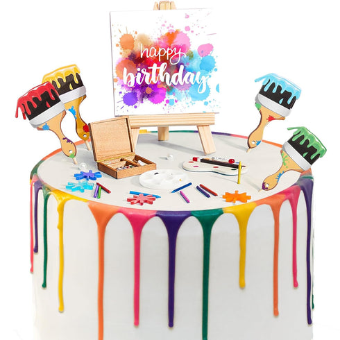 Taiyin Art Cake Decorations, Paint Brush Cupcake Toppers, Artist Themed Cake Decor for Kids Birthday Party (41 Pcs)