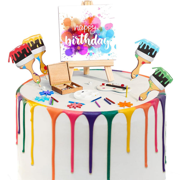 Taiyin Art Cake Decorations, Paint Brush Cupcake Toppers, Artist Themed Cake Decor for Kids Birthday Party (41 Pcs)