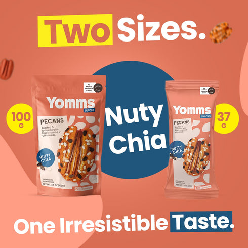 Yomms 3.5 oz, 3.5oz Nutty Chia Glazed Whole Pecan Halves, Gluten-Free & Non-GMO Healthy Dessert Snack Low Sugar Chia