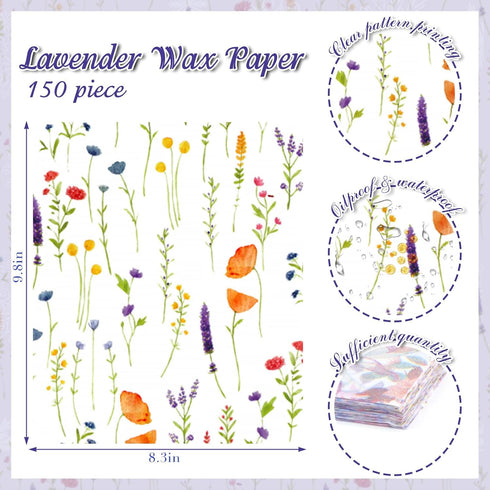 Welpurch 150Pcs 9.8 8.3inch Lavender Deli Paper, x Spring Flower Proof Food Deli Paper Sandwich Grease Resistant Liners