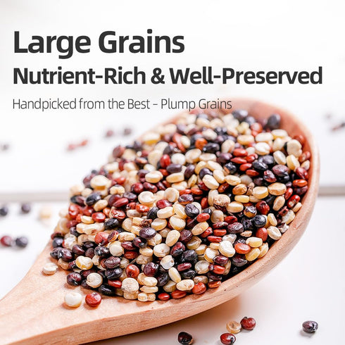 1:1:1 31.7 oz Tri-Color Quinoa, White Red Black Quinoa Grain for Salads, Bowls and Side Dishes, Blend, Jar