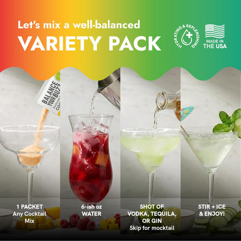 Pack (12) BYB Mixers Variety Organic Cocktail & Mocktail Mixers Party Punch, Cucumber Mint Martini, Mango Margarita