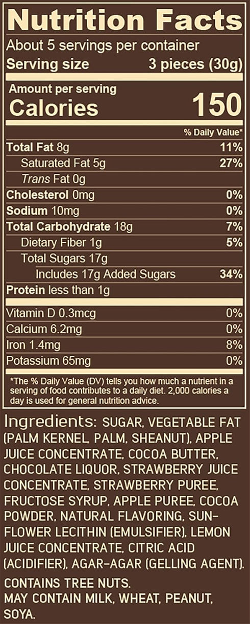 5.3 OZ (0.3 LB/150g) (Pack 3) Bouchard Dark Chocolate Strawberry Thins
