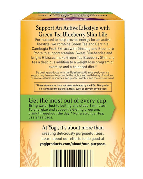 16 Yogi Green Tea, Blueberry Slim Life, Tea Bags