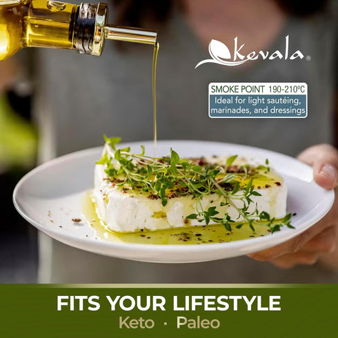 64 oz Kevala Extra Virgin Organic Olive Oil - Unrefined Cooking Oil, Cold Pressed and with no Preservatives, Made