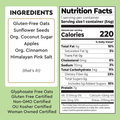 6 Pack Mylk Labs Apple Cinnamon Protein Oatmeal Cups, Whole Grain, Low Sugar, High Fiber Breakfast with Superfoods