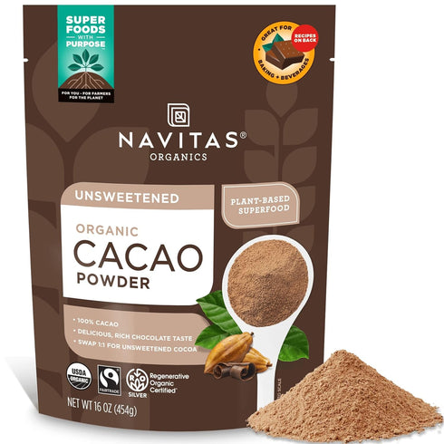 Navitas Organics Cacao Powder - Cocoa Powder Substitute 1:1, For Hot Chocolate,