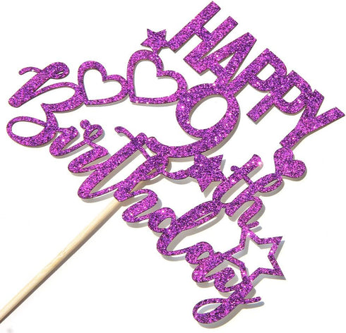 Purple Glitter Happy 9th Birthday Cake Topper for Children's Birthday Party Cake Decorations