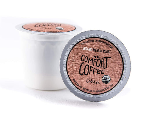 80 Count 2.0 Mt. Comfort Coffee Organic Peru Medium Roast, Coffee Pods - K-Cup Compatible Including - Roasted Ground