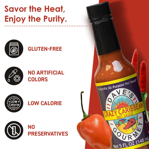 5oz (Pack 1) Dave's Gourmet Crazy Caribbean Hot Sauce - Habanero & Tabasco Pepper Blend - Great for Wings, Seafood