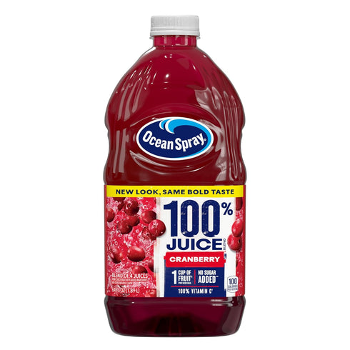 Ocean Spray 100% Juice, Cranberry, 64 Fl Oz Bottle (Pack of 8)
