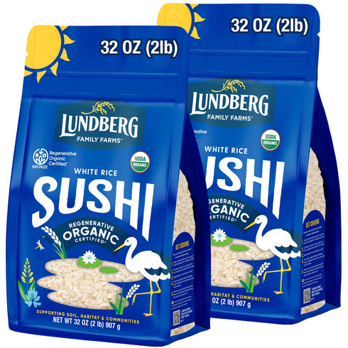 Lundberg Sushi Rice 2-Pack Sticky White Japanese-Style Short Grains, Regenerative Organic Certified,