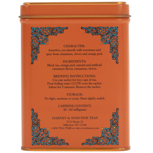 Sunset 20 (Pack 1) Harney & Sons Caffeinated Hot Cinnamon Black Tea with Orange and Cloves Tin Sachets
