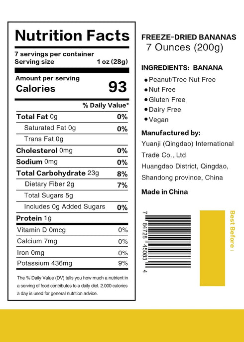 Nat Flav 7oz 100% Backpacking Freeze Dried Banana | | Natural Fruit | No Sugar & Additives | Non-GMO & Vegan Friendly |