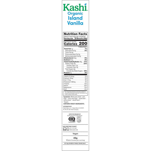 16.3oz (1 Kashi Cold Breakfast Cereal, Vegan, Organic Fiber Cereal, Island Vanilla, Box Box)