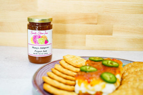 Mango Jalapeno Pepper Jam Taste the Tropics with our award-winning Mango Jalapeno Pepper Jam! No corn syrup. Vegan