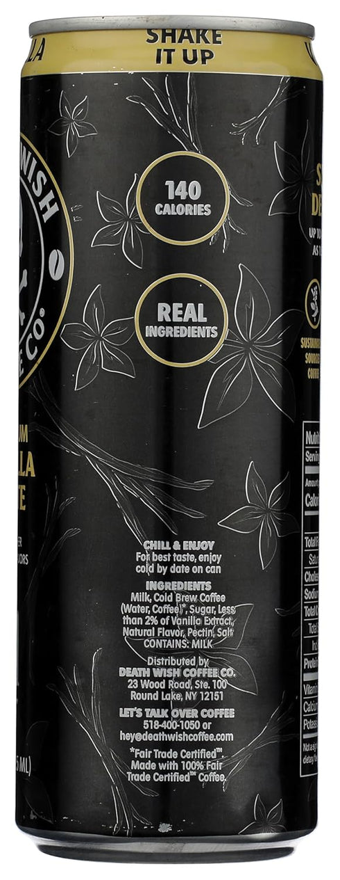 (1 Count) Death Wish Coffee - Vanilla Flavored Canned Latte