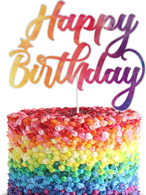 Tie Dye Happy Birthday Cake Topper for Tie Dye Party, Carnival Party Decoration Supplies for Boys Girls