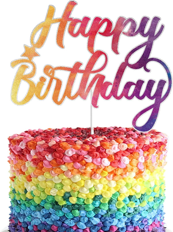 Tie Dye Happy Birthday Cake Topper for Tie Dye Party, Carnival Party Decoration Supplies for Boys Girls