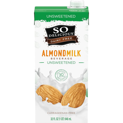 SO DELICIOUS 1 Dairy Free Shelf-Stable Almond Milk, Unsweetened, Vegan, Non-GMO Project Verified, Quart