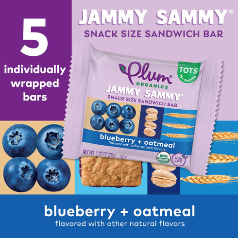 Plum Organics Jammy Sammy Snack Bars, Blueberry and Oatmeal, 1.02 oz Bars (Pack of 30)