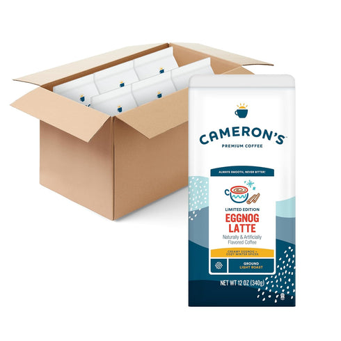 Cameron's Coffee Roasted Ground Coffee Bag, Eggnog Latte, Smooth Flavored Coffee, Sustainable,