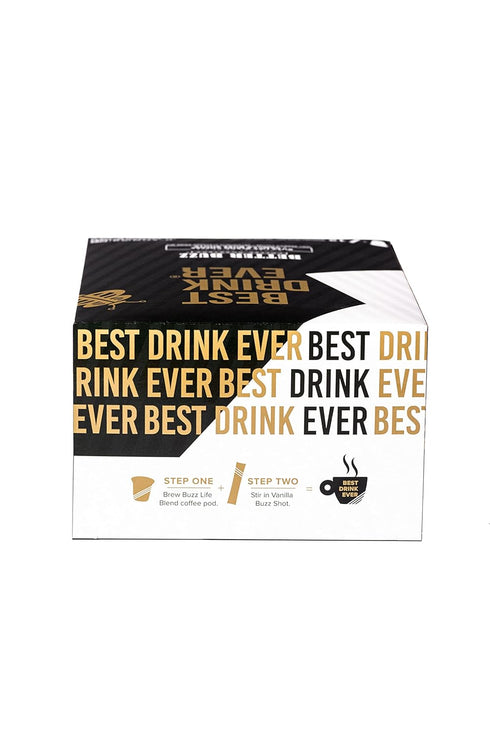24ct.,12 12 Packs, Better Buzz Best Drink Ever Vanilla Latte Single Serve Kit Medium Roast Coffee Pods (Buzz Life)