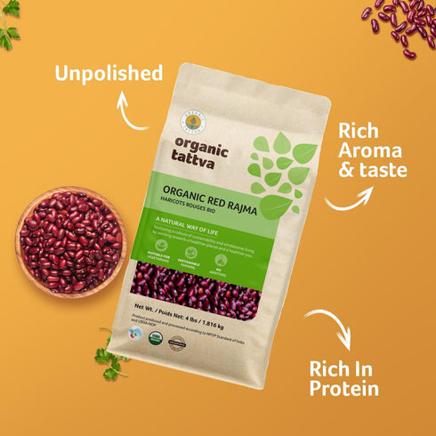 (4 lbs) Organic Tattva Dark Red Kidney Beans - Organic Kidney Beans - Dried & Unpolished Red Rajma Bean - High Protein